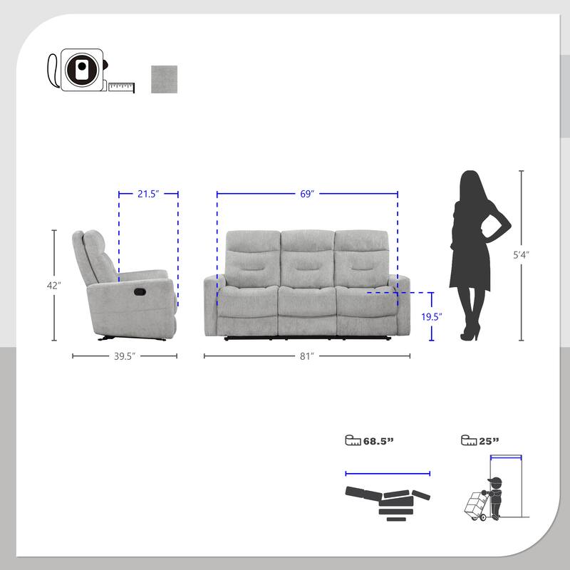 Mandevilla Chenille Manual Double Reclining Sofa