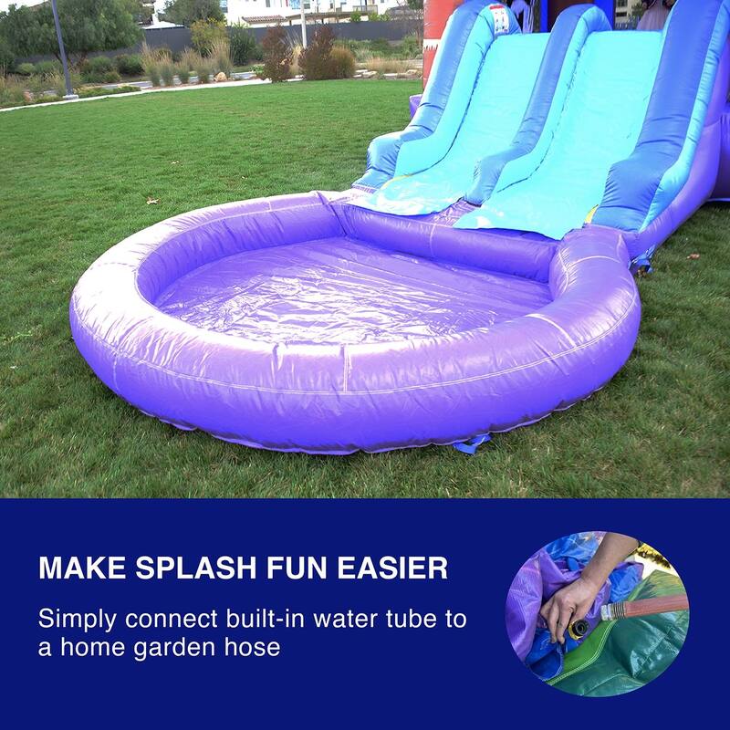 HeroKiddo Enchanted Forest Commercial Grade Inflatable Bounce House & Water Slide Combo with Attached Splash Pool and Air Blower