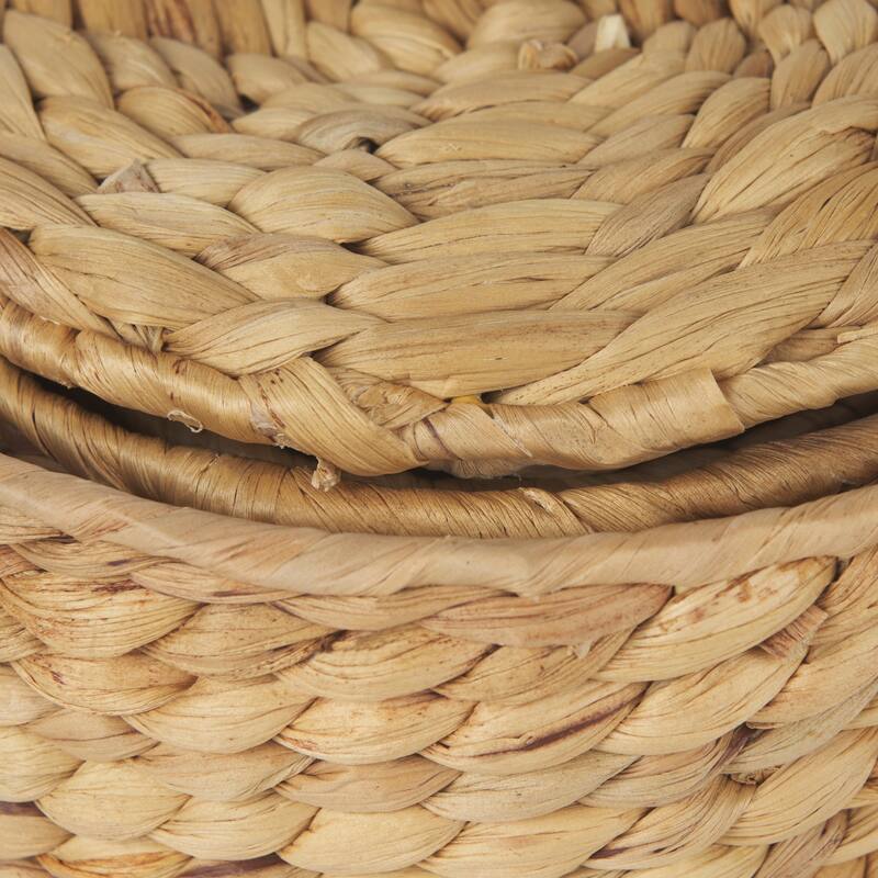 Kea Light Brown Weaved Water Hyacinth Round Nesting Boxes w/ Lids