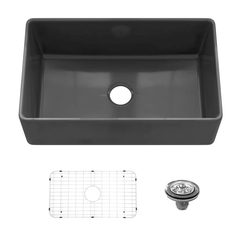 Sinber Farmhouse Apron Single Bowl Kitchen Sink with Fireclay White Finish