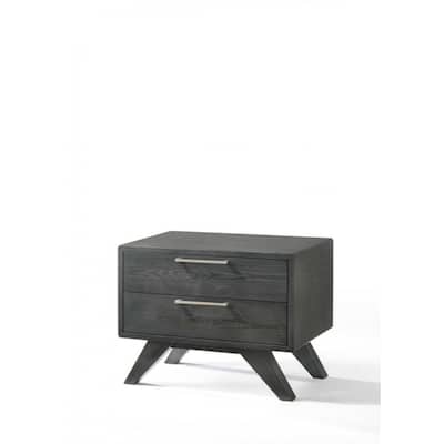 Modern Wooden Nightstand with Storage Soft-Close 2-Drawer Bedside Table with Metal Accents