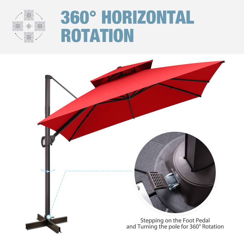 VredHom Double Top 10x10 FT Square Patio Cantilever Umbrella with Weight Base