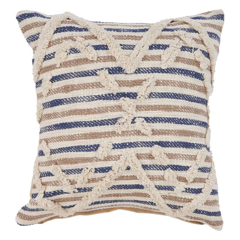 Sevita Textured Blue Natural Stripe Throw Pillow 18 inch