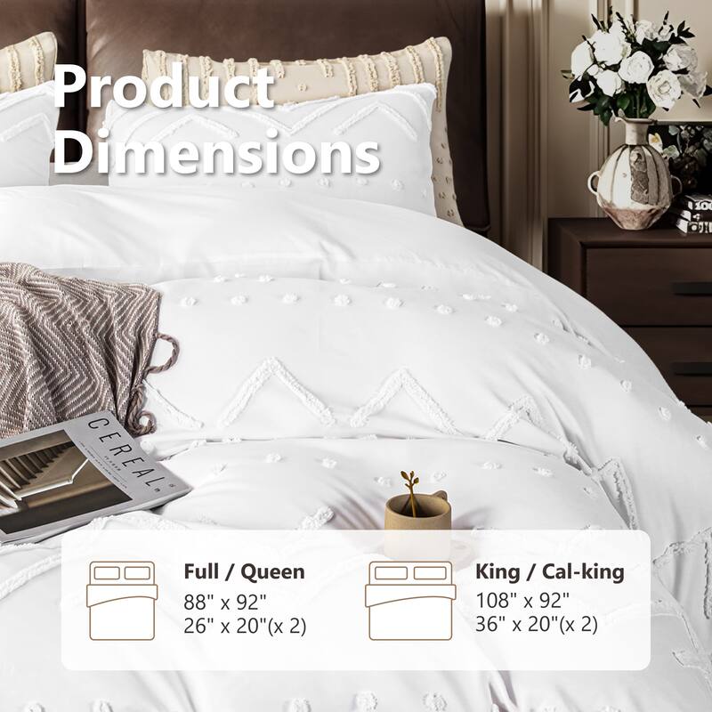 3-Piece Boho Tufted Duvet Cover Set, Textured Duvet Cover and 2 Pillowcases for All Season