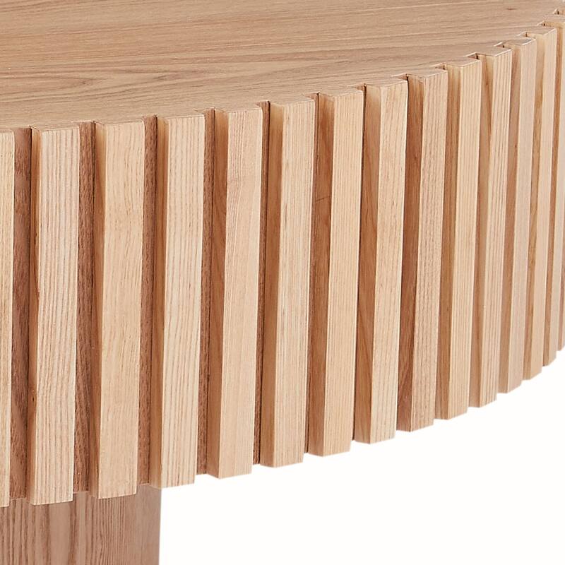Modern Natural Black Round Coffee Table with Sturdy Pedestal No Assembled