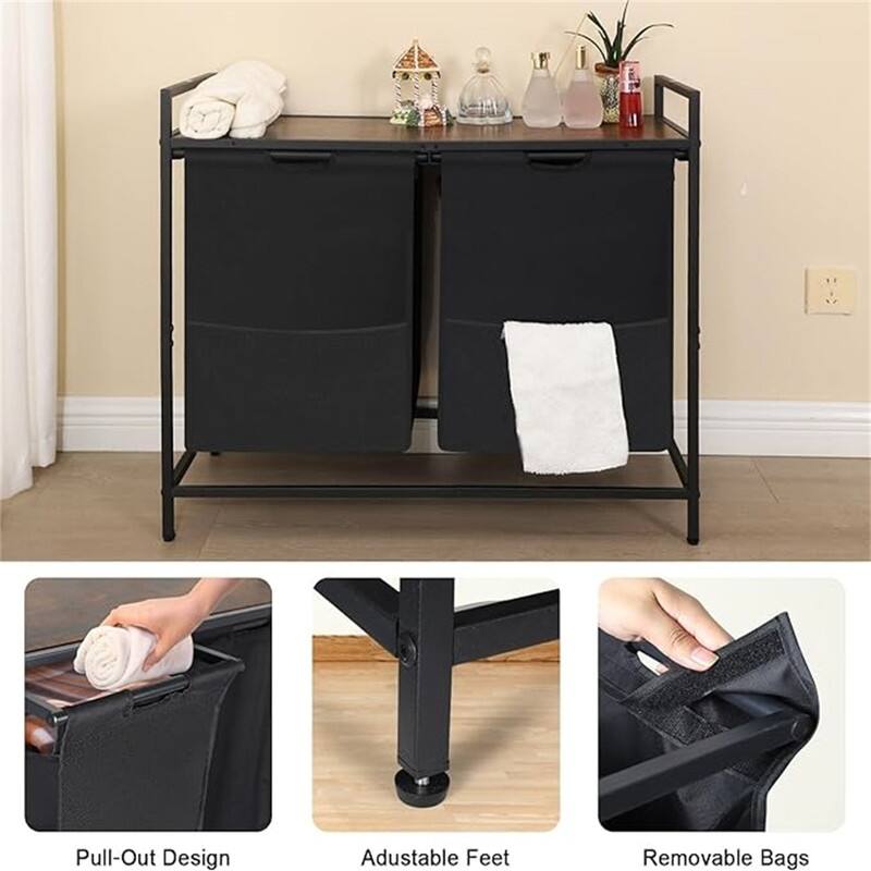 Laundry Hamper with Removable Large Bags, 16 Gal 120L Capacity - 33"L x 13"W x 29"H