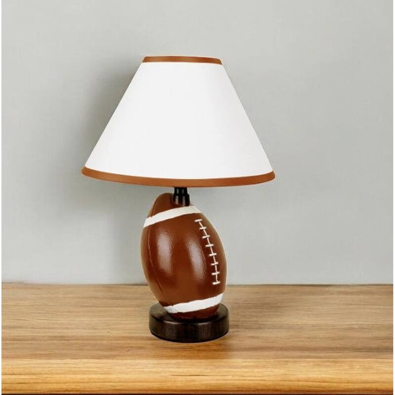 Sports Theme Table Lamp with Ceramic Base and Linen Empire Shade Cord Switch for Kids Room or Teen