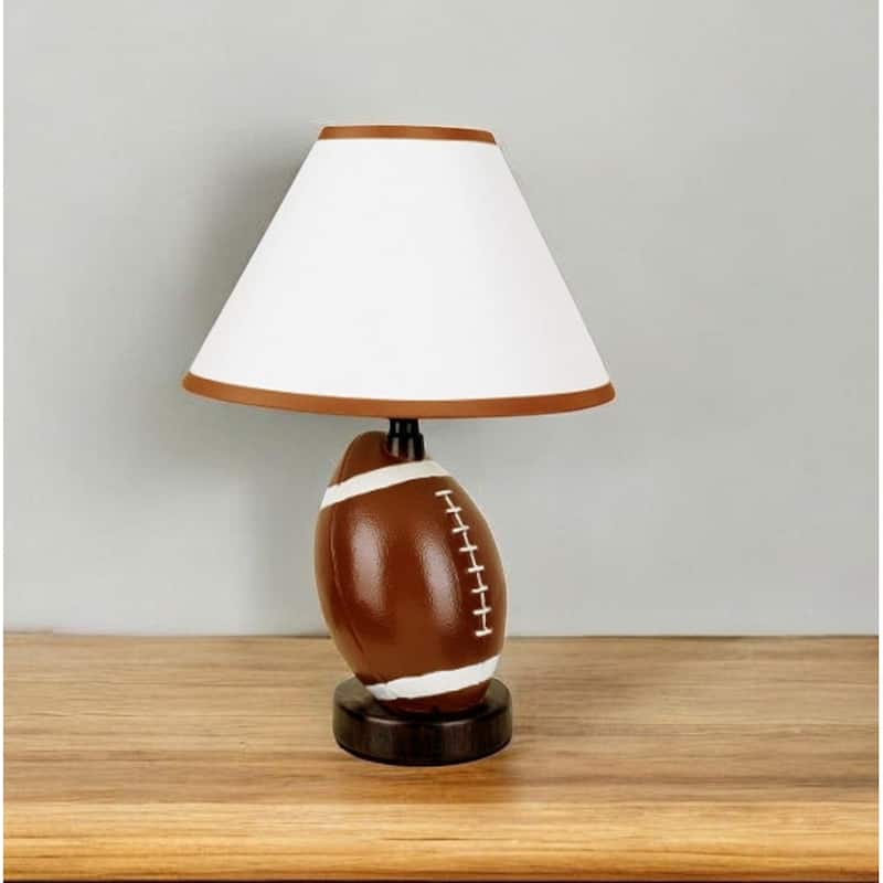 Sports Theme Table Lamp with Ceramic Base and Linen Empire Shade Cord Switch for Kids Room or Teen