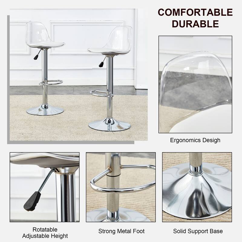Modern minimalist bar chairs and bar stools. Can rotate 360°and adjust lifting. PET backrest and PU seats. Set of 2