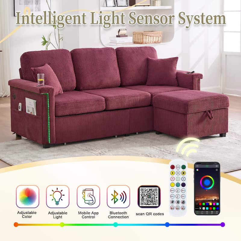 GDFStudio - Elara Harmony Modern L-Shaped Sectional Sofa with USB Charging, Cup Holde for Living Room & Apartment