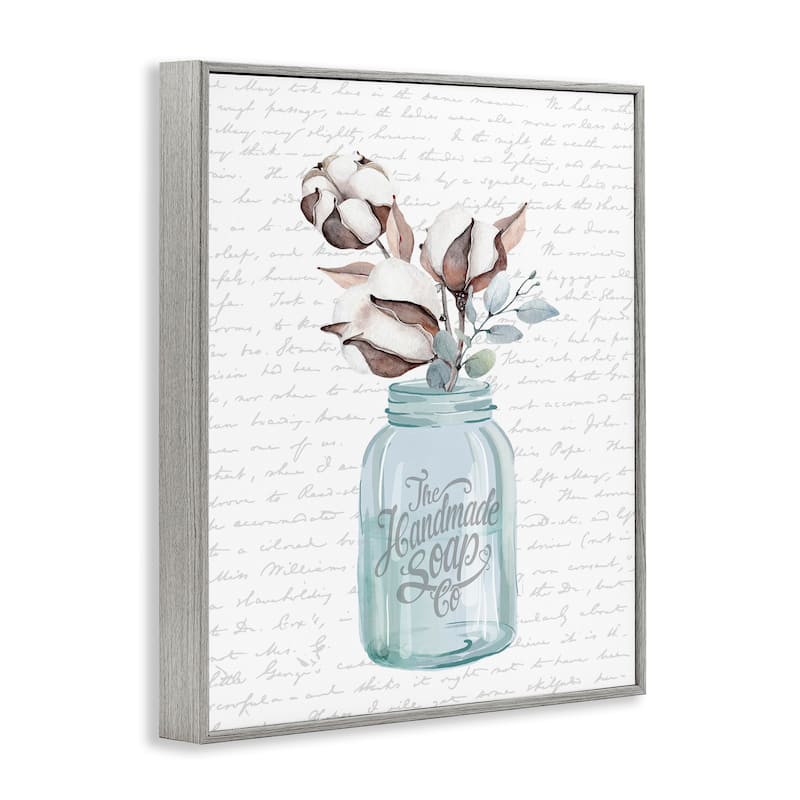 Stupell Handmade Soap Jar Cotton Flower Bathroom Word Design Framed Wall Art, Design By Artist Lettered and Lined - Grey