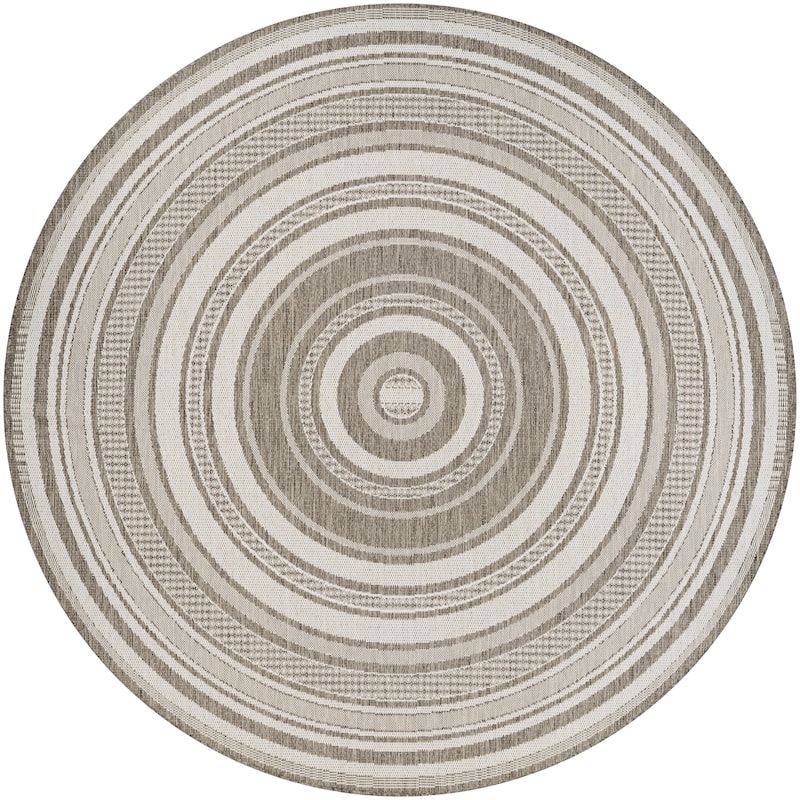 Dream Decor Rugs Pergola Bower Stripe Indoor Outdoor Area Rug - 8'6" Round - Taupe