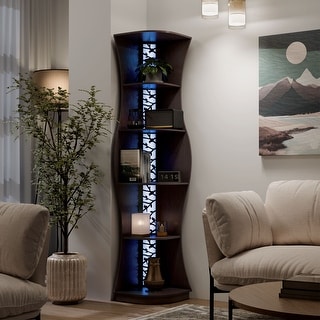 Furniture of America Stonebridge Modern Wood Hill Curvy 5-Shelf Corner Bookcase