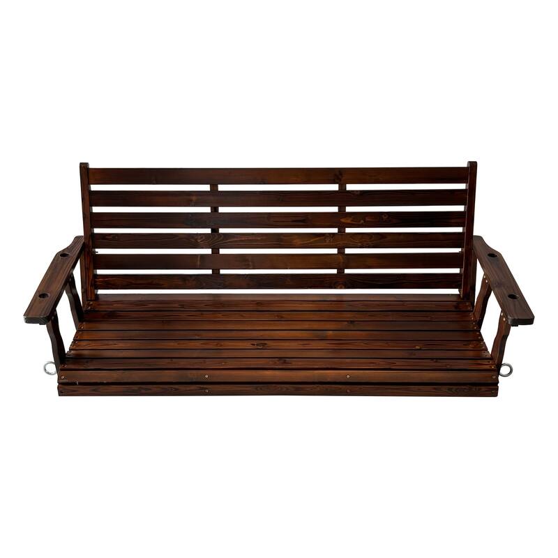 Wooden Porch Swing with Hanging Chains and 7mm Springs for Outdoor Patio Garden Yard
