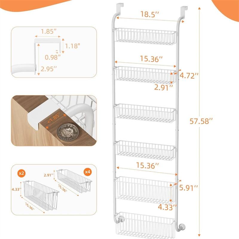 8 Tier Over The Door Pantry Organizer - 17"D x 9"W x 5"H