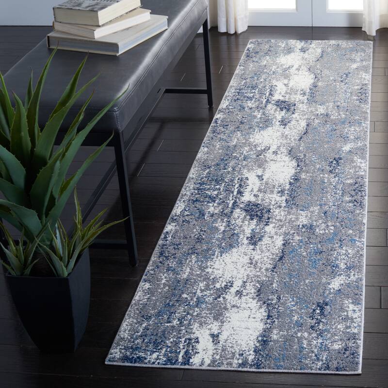 SAFAVIEH Lilypond Glennis Modern Abstract Rug - 2' x 12' Runner - Grey/Blue