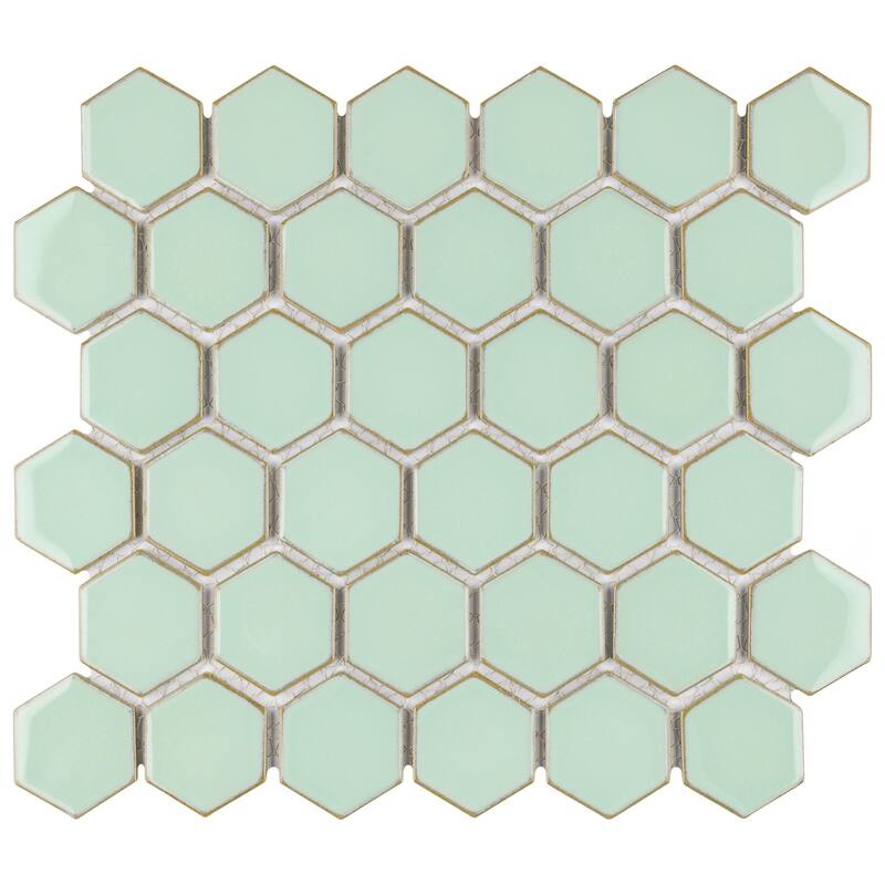 Merola Tile Hudson Due 2" Hex Light Green 10-7/8" x 12-5/8" Porcelain Floor and Wall Tile