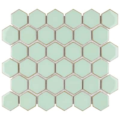 Merola Tile Hudson Due 2" Hex Light Green 10-7/8" x 12-5/8" Porcelain Floor and Wall Tile
