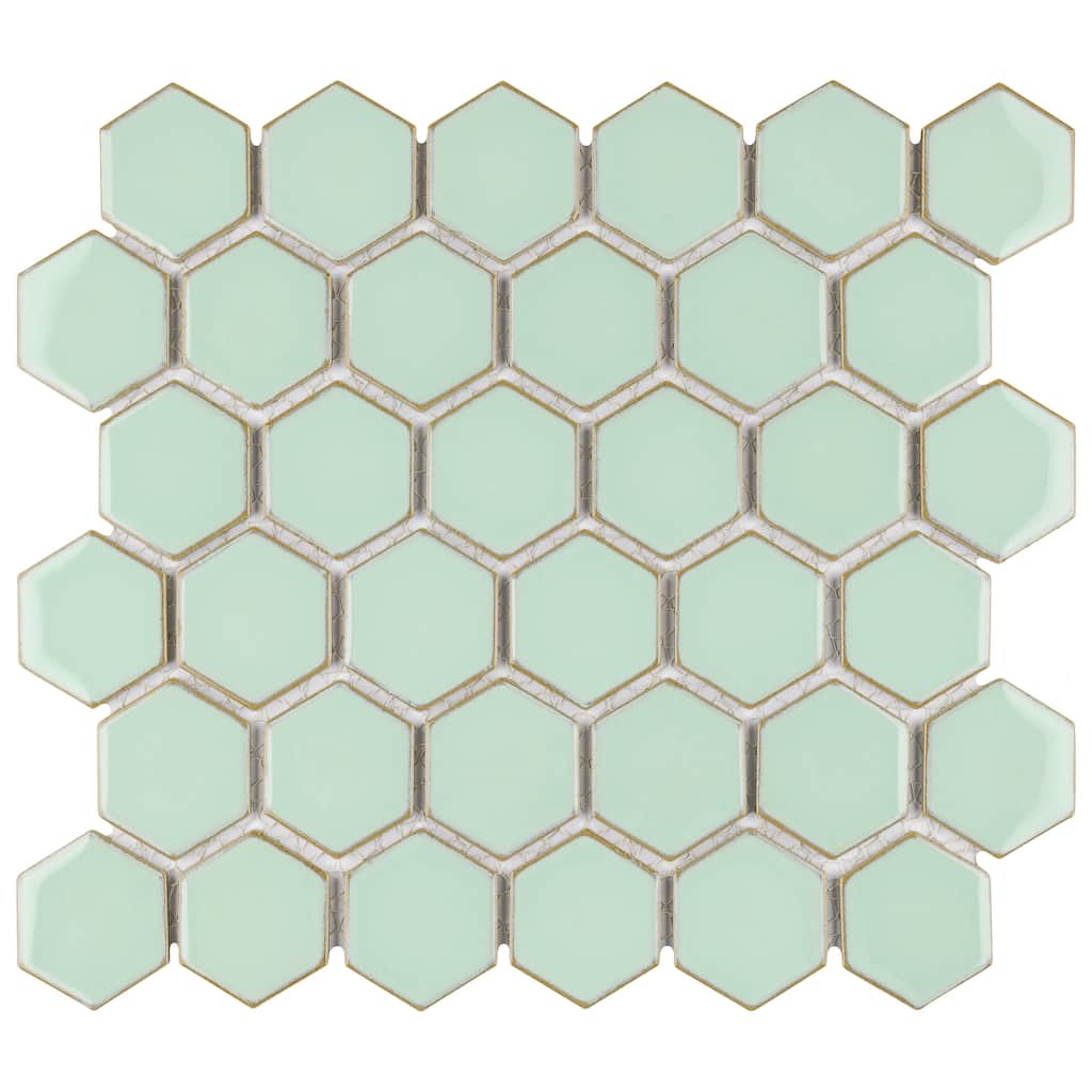 Merola Tile Hudson Due 2" Hex Light Green 10-7/8" x 12-5/8" Porcelain Mosaic Floor and Wall Tile