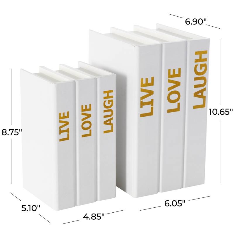 White or Black Canvas Faux Storage Book Box with Live, Laugh, Love Text (Set of 2)