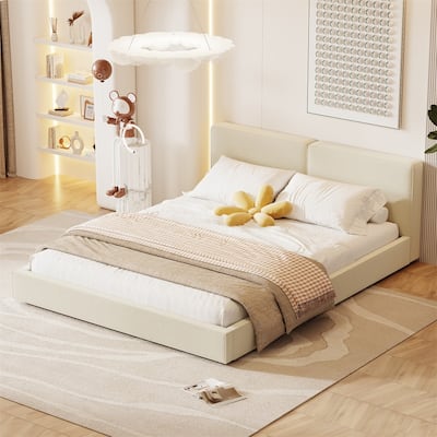 Queen Size Upholstered Platform Bed with Solid Frame and Headboard, Velvet Grounded Bed with Slats Support