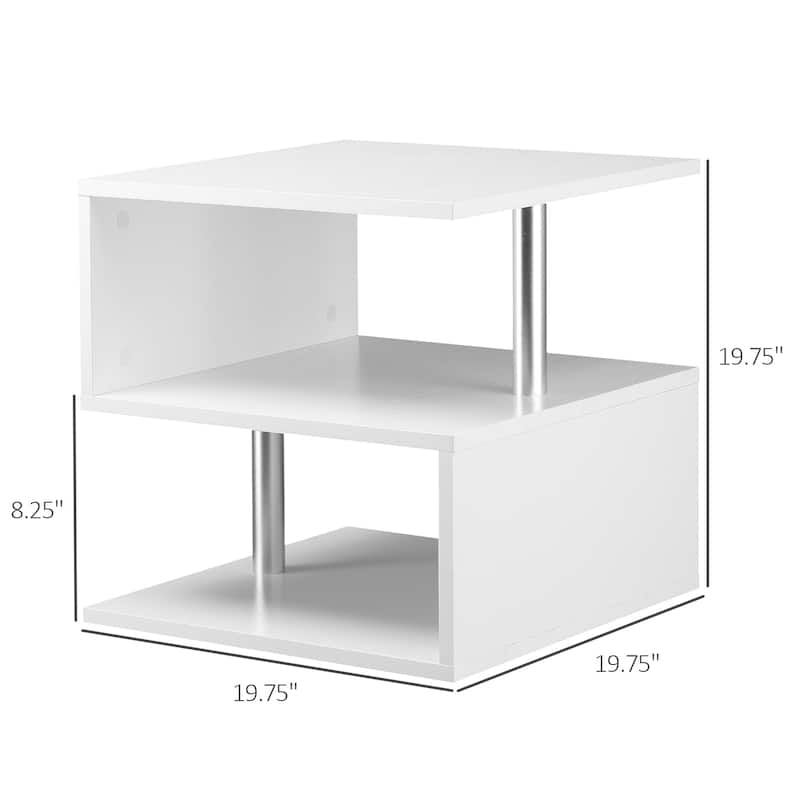 HOMCOM 20" Chic Designer S-Shaped Multi-Level Accent End Table Shelf with Steel Poles, White