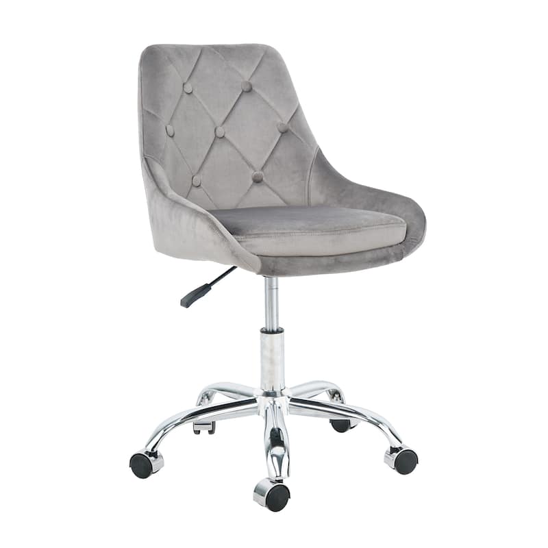 Grey Velvet Modern 22.3" Upholstered Buttons Tufted Accent Chair with Chrome Legs for Living Room