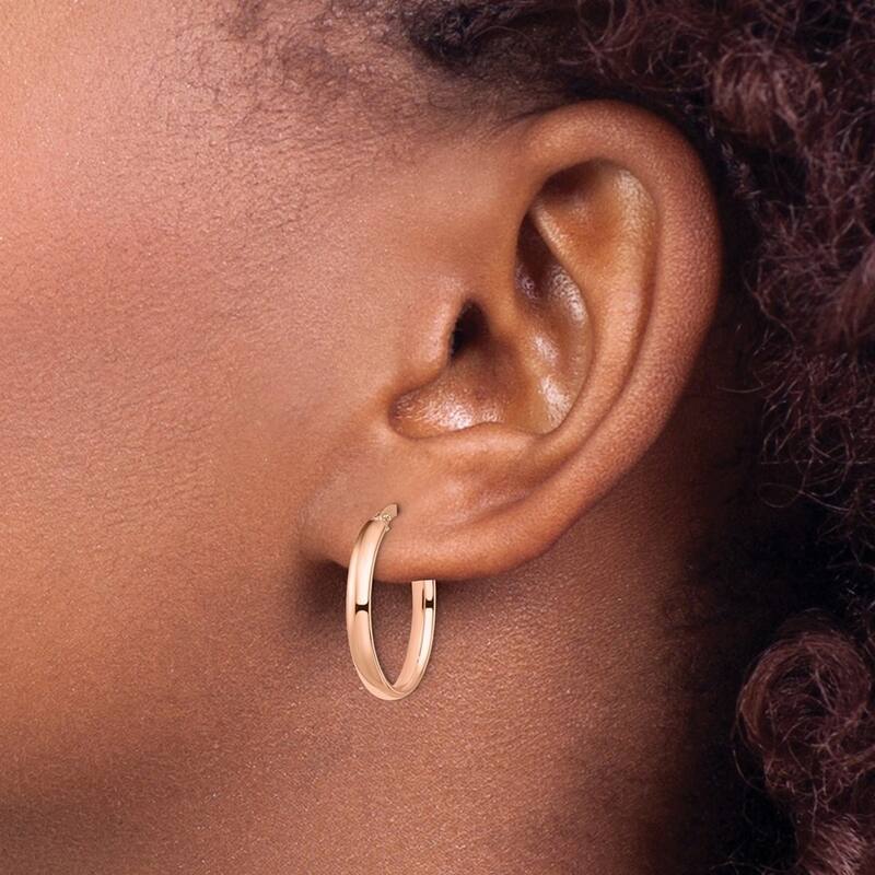 Curata 14k Rose Gold 22x3mm Polished Domed Oval Hoop Earrings
