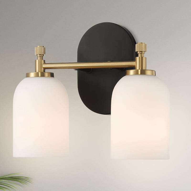 Asok Frosted Glass Dual Vanity Wall Sconce - Clear Glass
