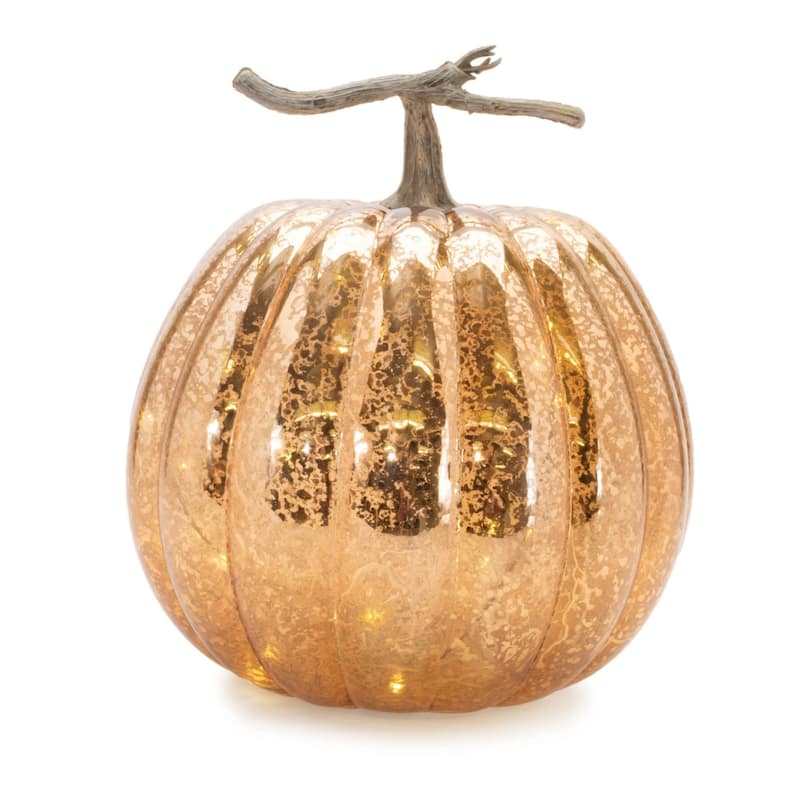LED Mercury Glass Pumpkin Fall Harvest Decorations - 12" - Set of 2