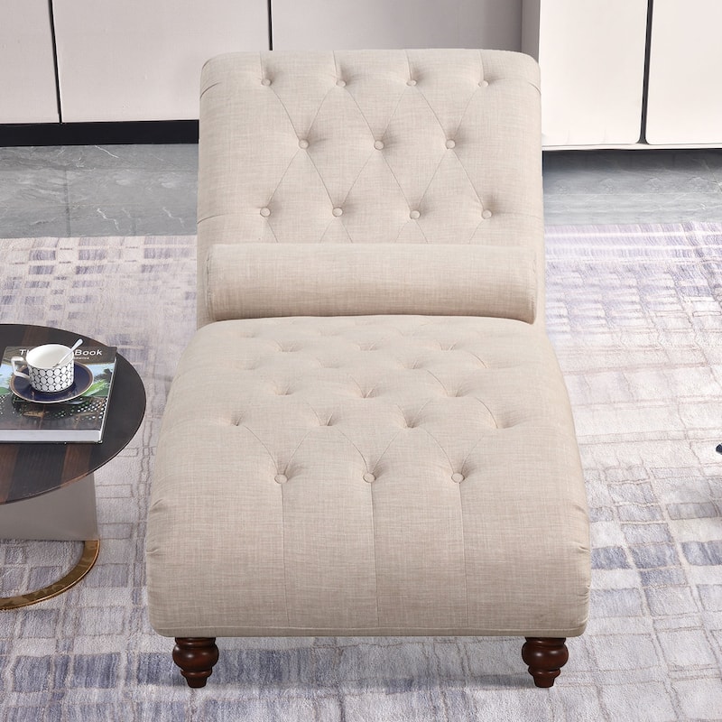 Modern Armless Velvet Chaise Lounge Indoor Chair with 1 Bolster Pillow