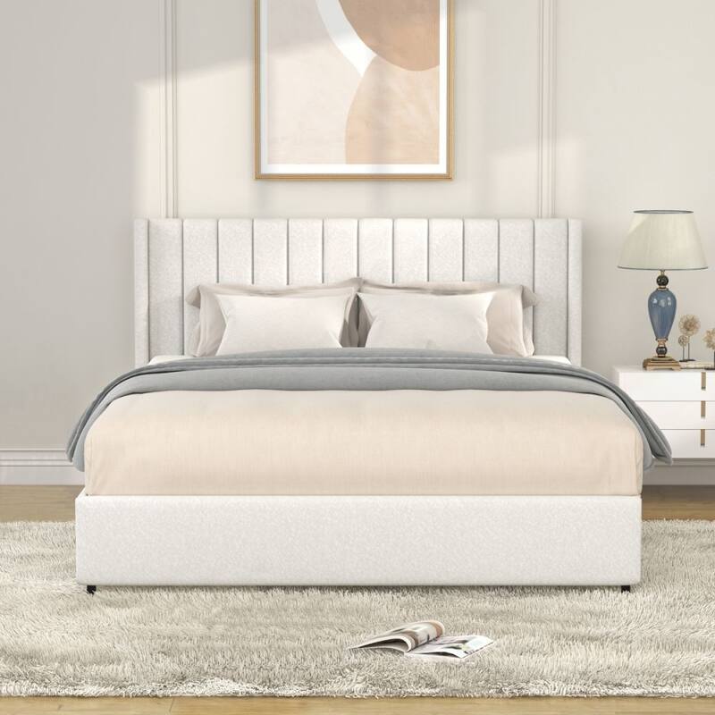 2-Drawers Storage Boucle Upholstered Platform Bed