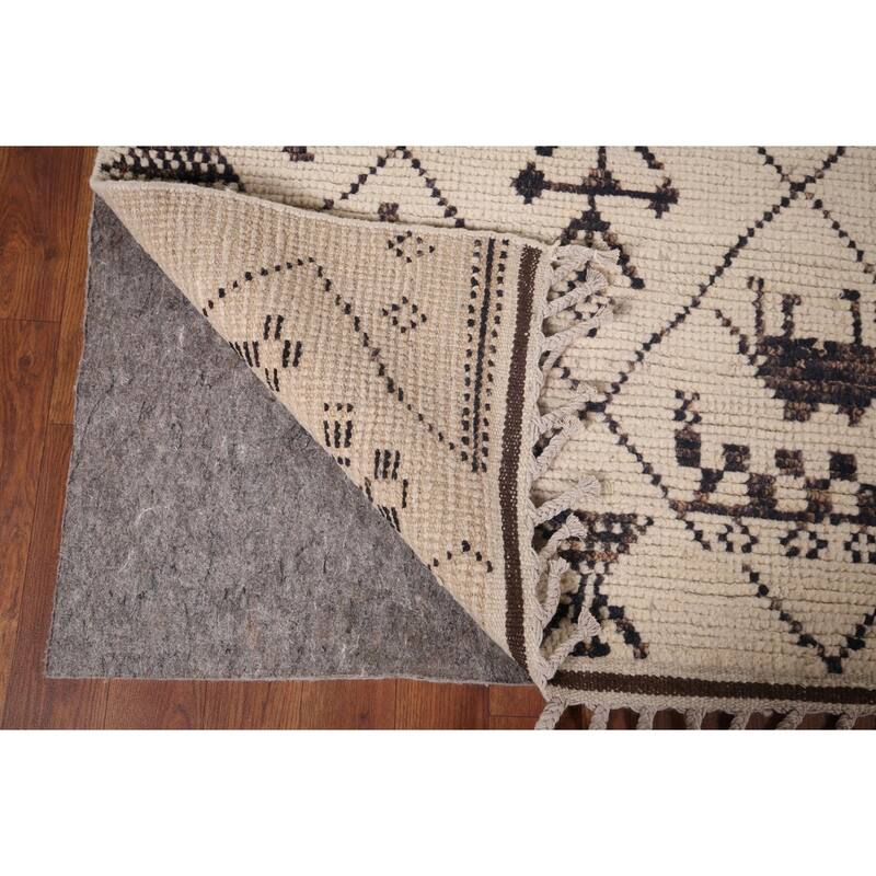 All-Over Trellis Moroccan Ivory Area Rug Handmade Wool Carpet - 6'0"x 9'11"
