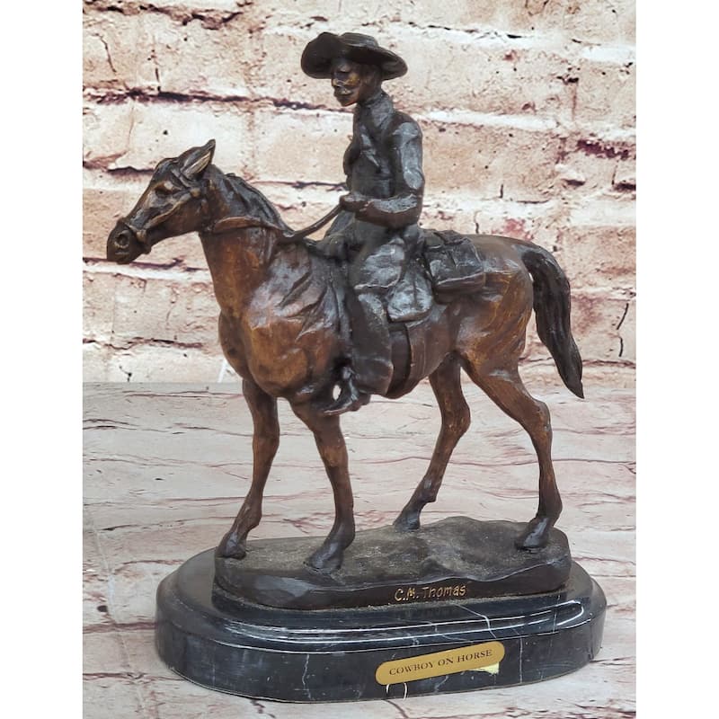 Will Rogers Cowboy On Horse Western Bronze Statue Sculpture Frederic Remington 9 Inches X 8 Inches