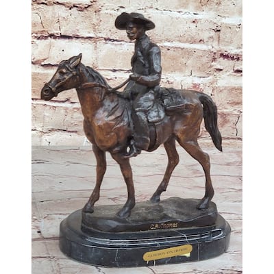 Will Rogers Cowboy On Horse Western Bronze Statue Sculpture Frederic Remington 9 Inches X 8 Inches