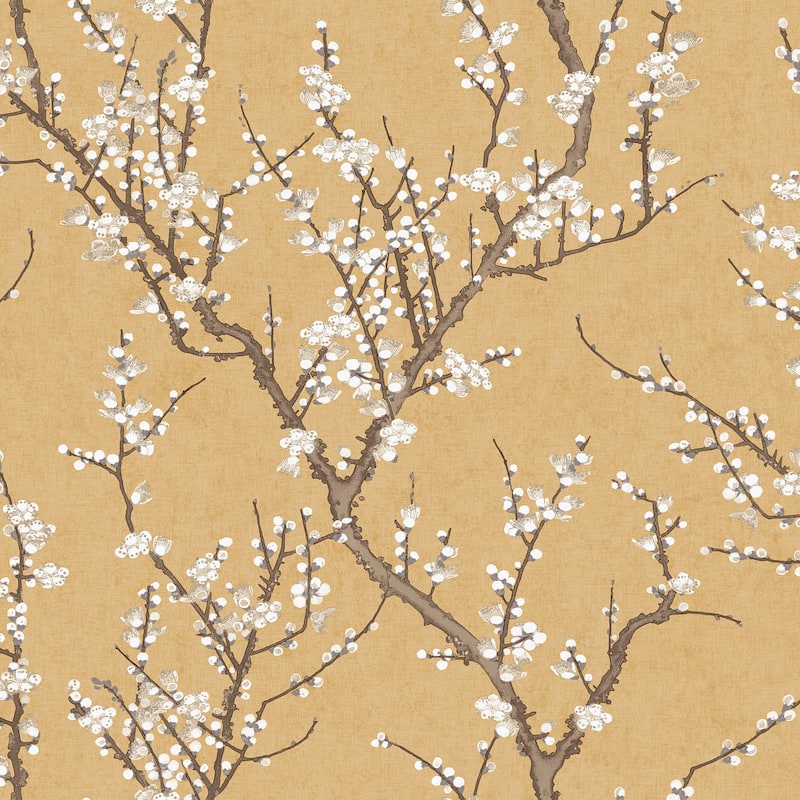 Galerie Wallcoverings Spring Blossom Sakura Tree Non-woven Matte Wallpaper Roll - 33 feet x 21 inches - Yellow