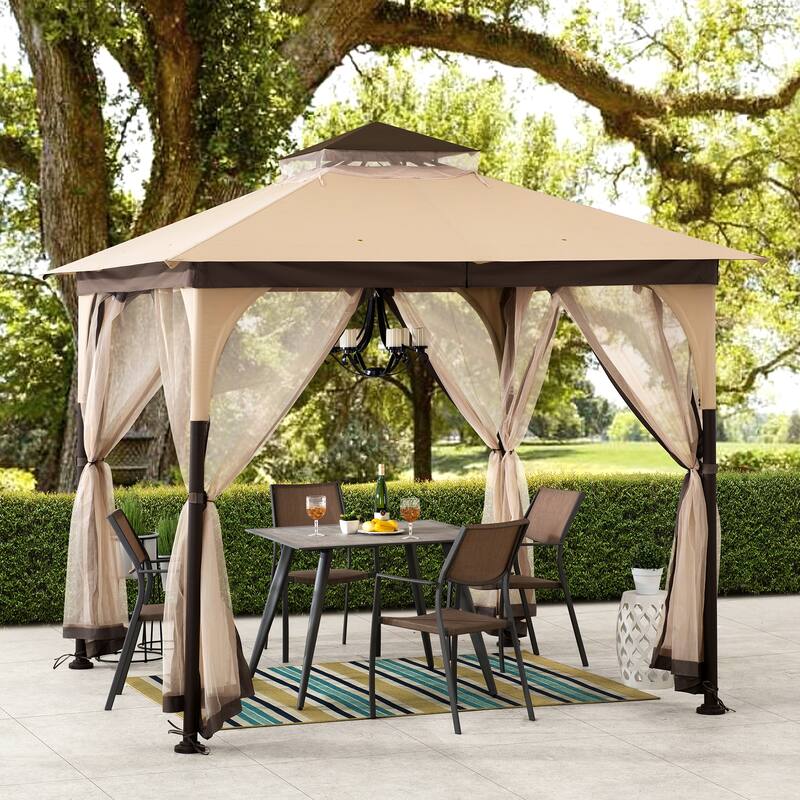 Sunjoy 9 ft. x 9 ft. 2-Tone Steel Gazebo Durable Powder-Coated Frame - Beige