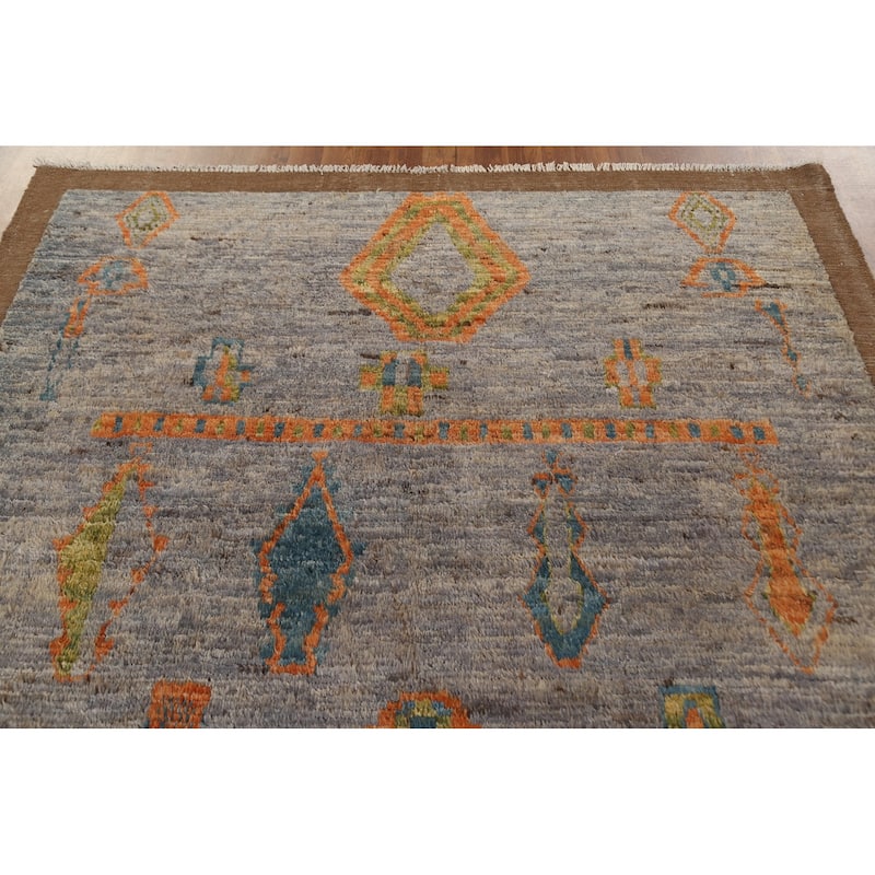 Hand Knotted Oriental 100% Wool Carpet Modern Tribal Greys & Charcoal Moroccan Area Rug - 9' 10'' X 6' 2''