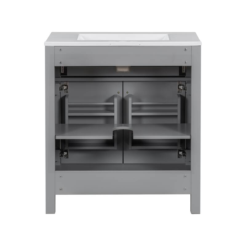 Set of 2 Vanity for Bathroom with Double Ceramic Sinks, 60" Modern Storage Cabinet with Flip-down Drawers and Door Organizers