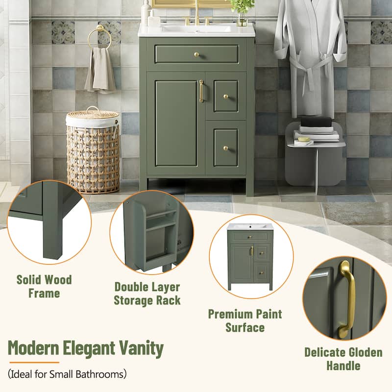 GDFStudio - Cielo Wood & Ceramic 24" Bathroom Vanity with Sink, 2 Drawers, Door & Storage Racks