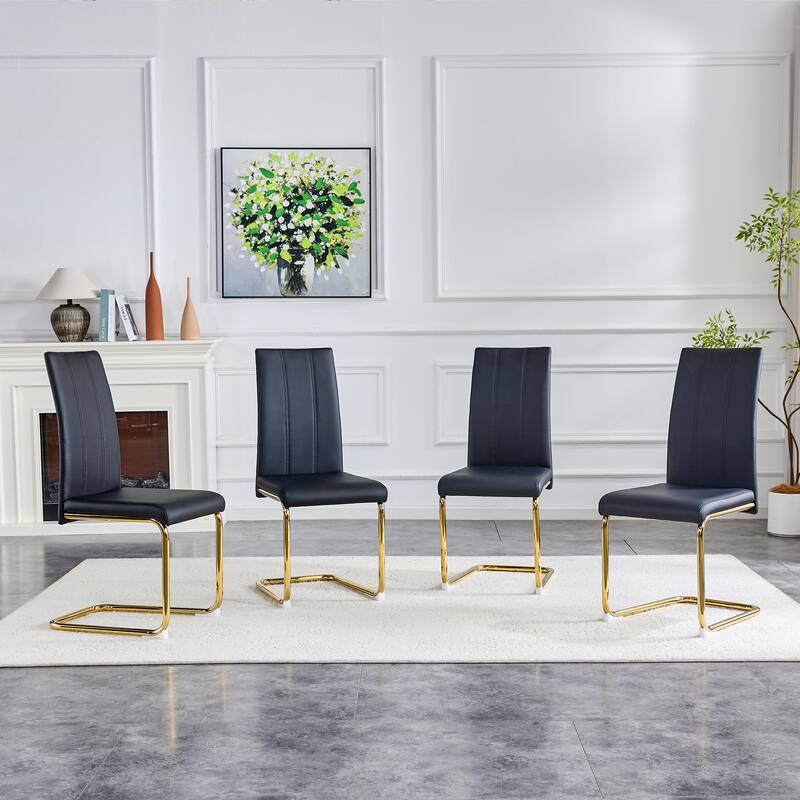 4-Pack PU Upholstered Dining Chairs - Modern High-Back Side Chairs with Luxury Gold-Plated Iron Tube Legs for Dining Room