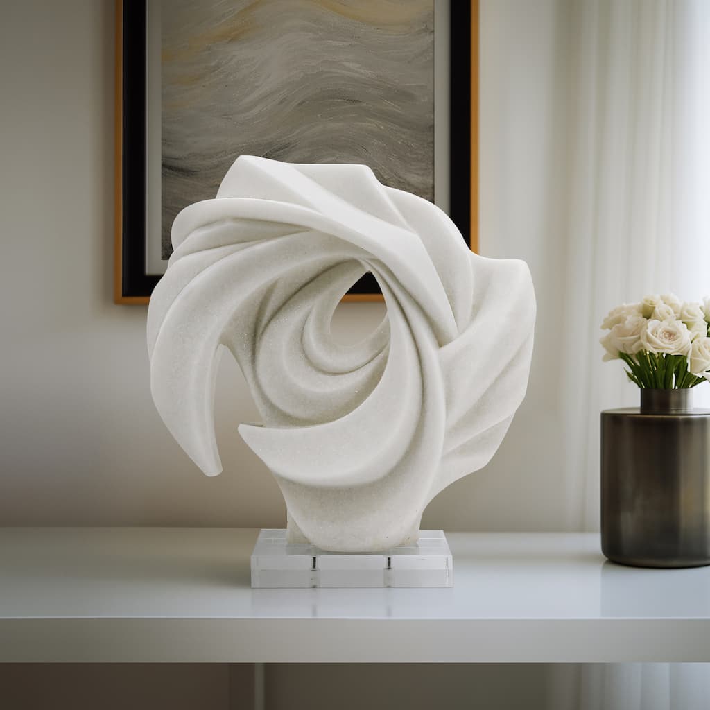 Sagebrook Home 15" Laila Statuary in White, Exquisite Resin and Acrylic Modern Sculpture for Home Decor - 14" x 6" x 15"
