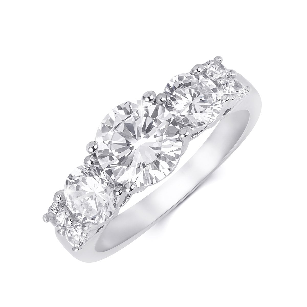 MayaMila Sterling Silver Round Cut CZ 5 Stone Engagement Ring 1.75 CTW