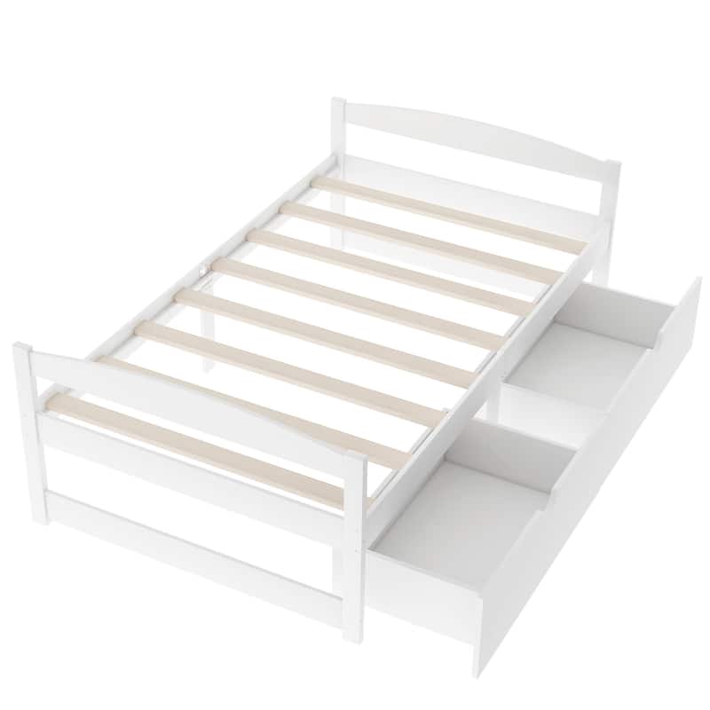 White Twin Size Platform Bed with Two Storage Drawers