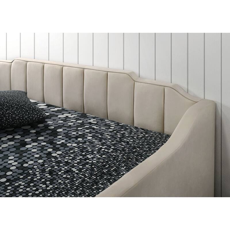 Contemporary Twin Size Daybed with Trundle, Channel Tufting, Fully Upholstered in Beige
