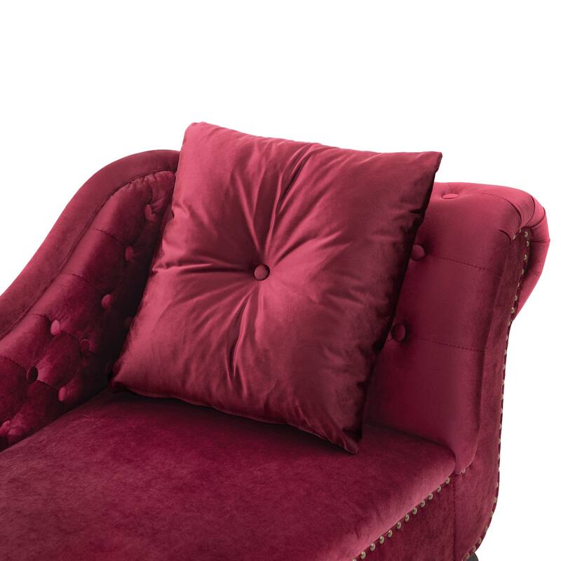 Christopher Knight Home - Bressi Modern Velvet Upholstered Chaise Lounge with Tufted Backrest, Nailhead Trim & Pillow
