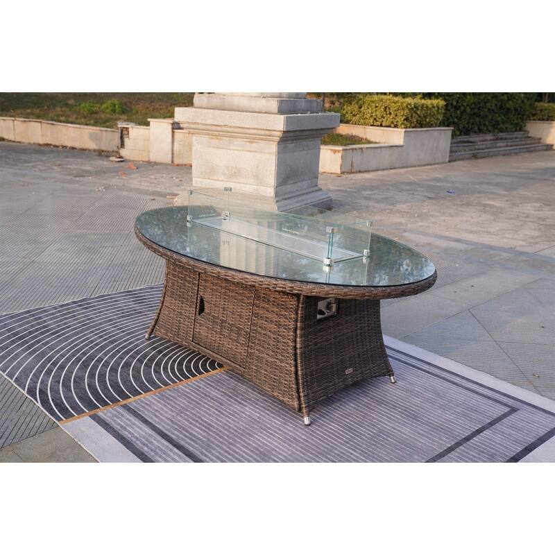 7-Pieces Outdoor Wicker Patio Oval Dining Set with Arm Chair