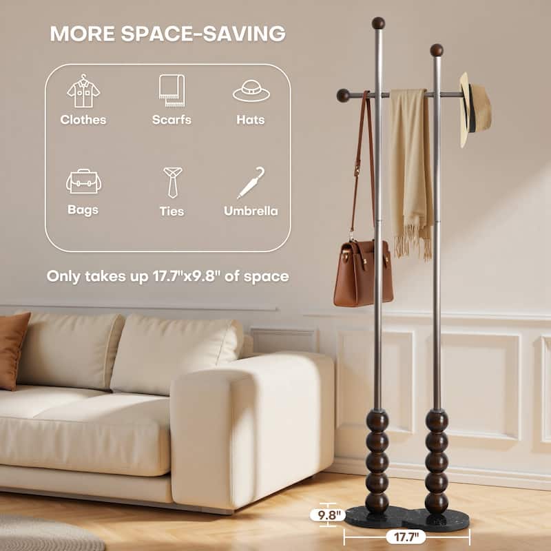 Metal Freestanding Coat Rack with Heavy Duty Marble Base - 70"H x 19.7"W (top) × 17.7"(base) x 9.8"D