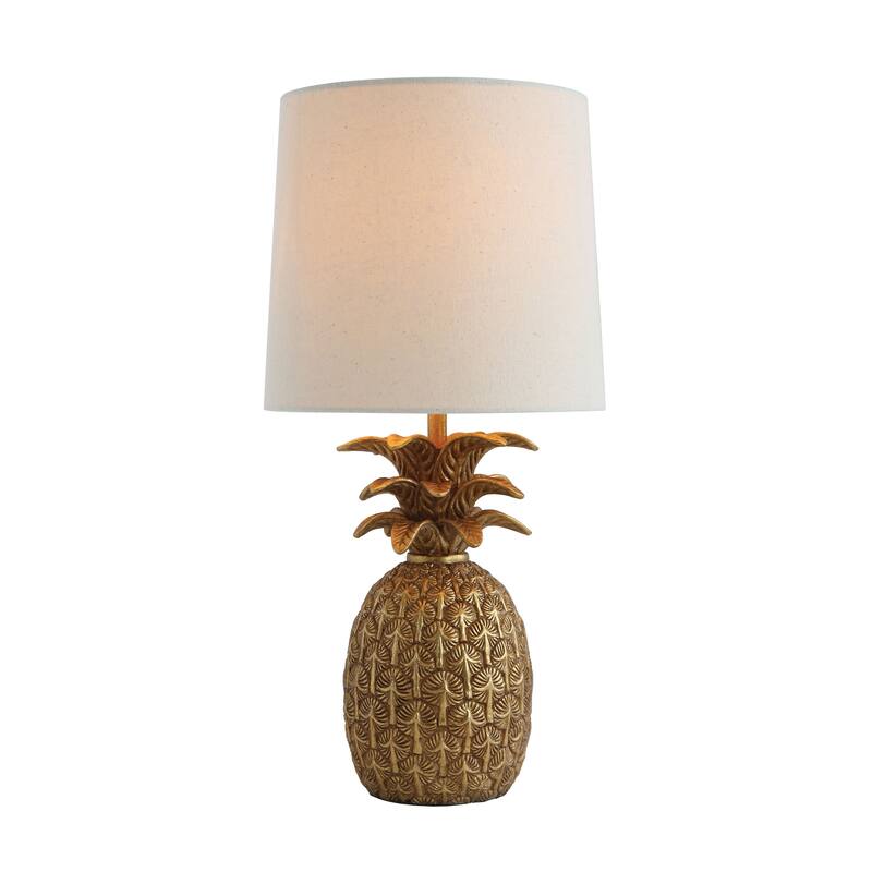 Resin Pineapple Table Lamp with Linen Shade, Distressed - Gold