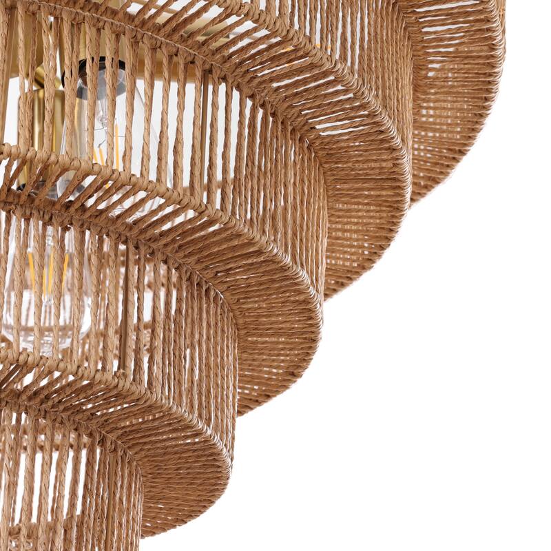 Dimmable 8-Light Hand-Woven Rattan Tiered Chandelier